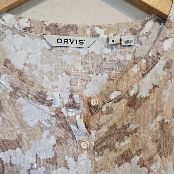 Orvis 100% Linen Popover Top Blouse Women's X-Large Casual Boho Chic Neutral - Picture 4 of 9